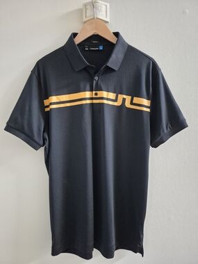 J.Lindeberg Black Polo with Yellow Chest Stripe